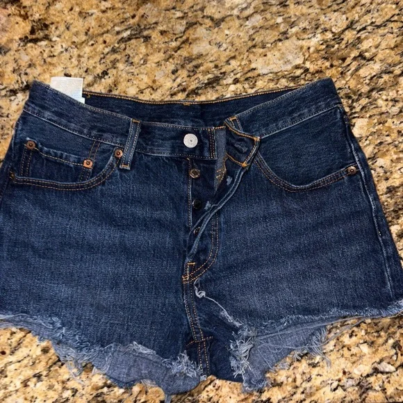 LEVI'S 501 Button Fly Distressed Raw Hem
Denim Shorts Size 28 - Picture 3 of 5